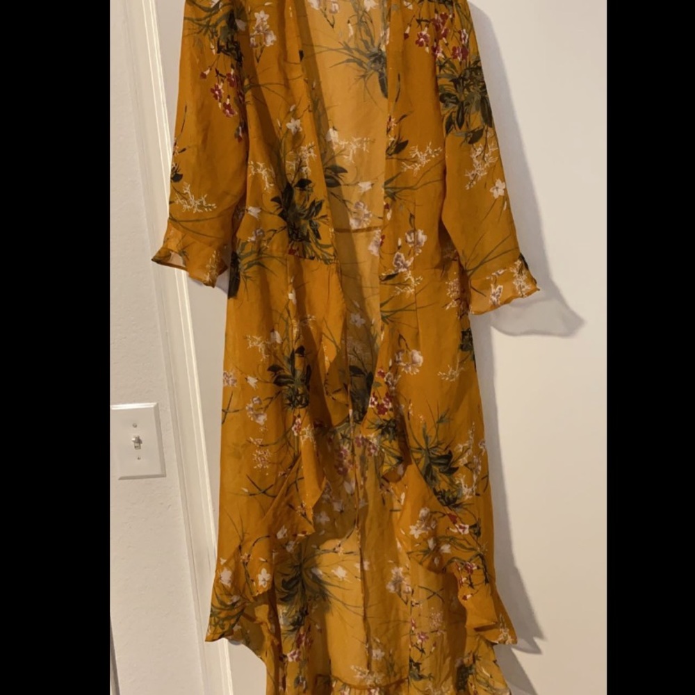 Long mustard summer time camisole. Size large with flower details